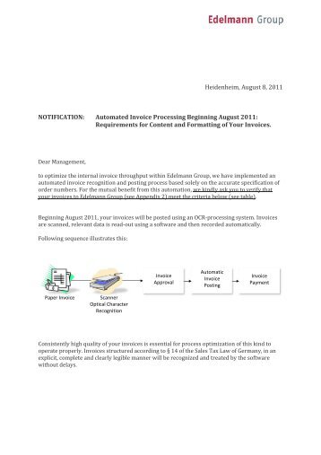 Automated Invoice Processing Beginning August 2011 - Edelmann