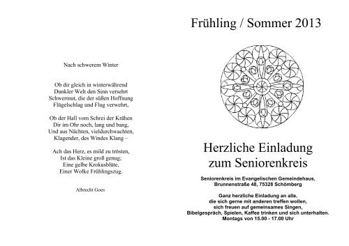 FrÃƒÂ¼hling / Sommer 2013 Herzliche Einladung zum Seniorenkreis