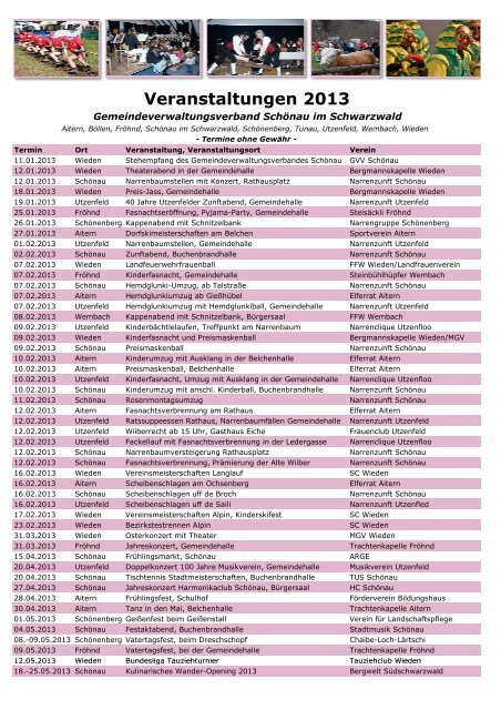 Veranstaltungskalender 2013 - SchÃ¶nau