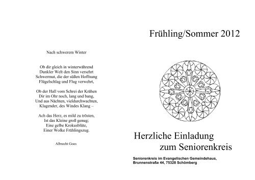 FrÃƒÂ¼hling/Sommer 2012 Herzliche Einladung zum Seniorenkreis