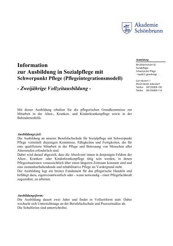 Information zur Ausbildung in Sozialpflege mit ... - Schoenbrunn.de