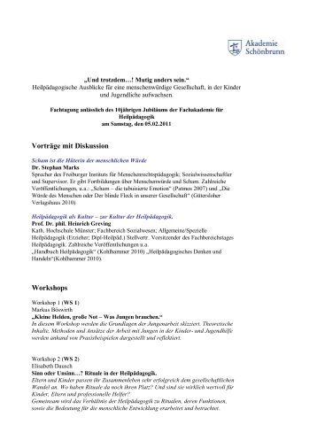 Beschreibung der Inhalte zur Fachtagung 2011 - Schoenbrunn.de