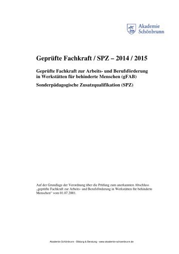 Kursausschreibung GeprÃƒÂ¼fte Fachkraft - SPZ ... - Schoenbrunn.de