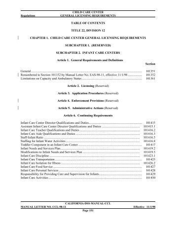 requirements child care centers licensing manual chapter california national general center