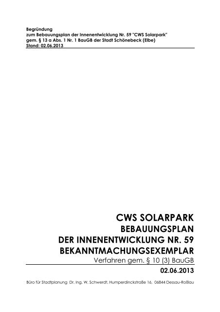 Bebauungsplan Nr. 59 - Stadt Schönebeck