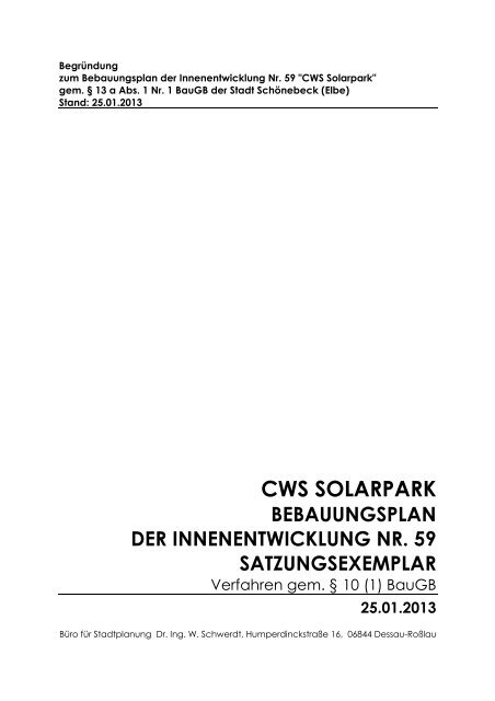 Bebauungsplan Nr. 59 - Stadt Schönebeck