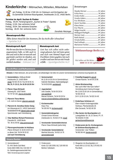 April / Mai - Evangelische Kirchengemeinde Schönow-Buschgraben