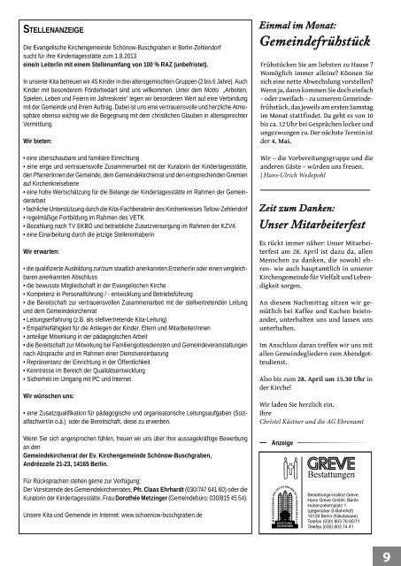 April / Mai - Evangelische Kirchengemeinde Schönow-Buschgraben