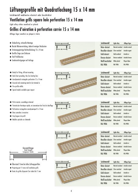 Grilles d'aÃƒÂ©ration ÃƒÂ  perforation carrÃƒÂ©e 15 x 14 mm