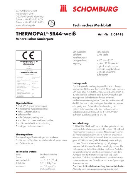 Technisches Merkblatt - Schomburg