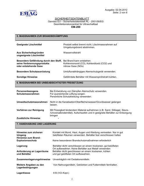 EM-200 Desinfektionskonzentrat - Emag AG