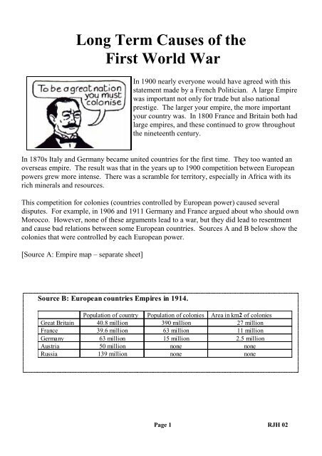 Long Term Causes of the First World War - School History