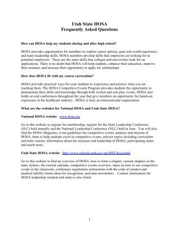 Utah State HOSA Frequently Asked Questions - Utah.gov