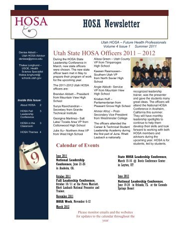 HOSA Newsletter - USOE - Utah.gov