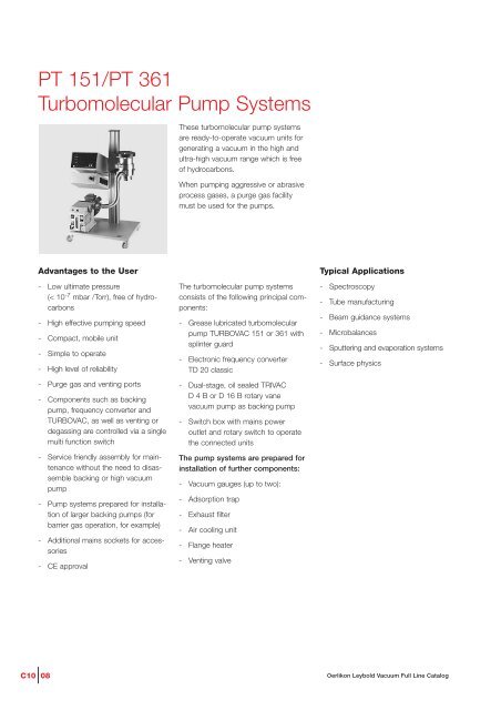 PT 151/PT 361 Turbomolecular Pump Systems - Schoonover, Inc.