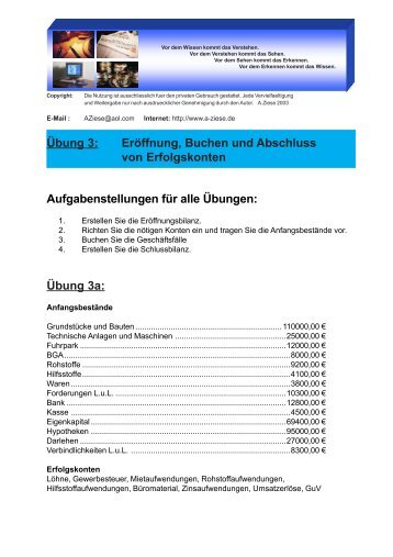 ÃƒÂœbung 3: ErÃƒÂ¶ffnung, Buchen und Abschluss von Erfolgskonten ...