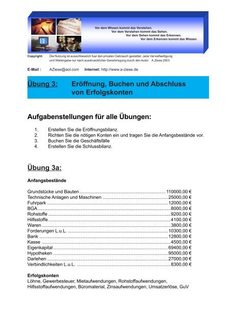 ÃƒÂœbung 3: ErÃƒÂ¶ffnung, Buchen und Abschluss von Erfolgskonten ...