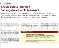 Credit Suisse Triamant: Tonangebend, nicht klassisch