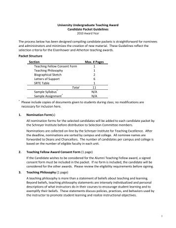 University Undergraduate Teaching Award Candidate Packet ...