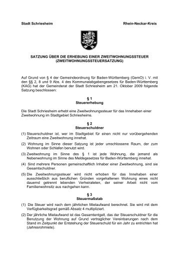 Stadt Schriesheim Rhein-Neckar-Kreis SATZUNG ÃƒÂœBER DIE ...