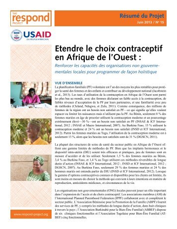 Etendre le choix contraceptif en Afrique de l'Ouest : - the RESPOND ...