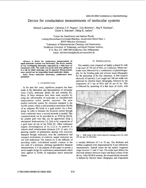 Device for conductance measurements of molecular ... - IEEE Xplore