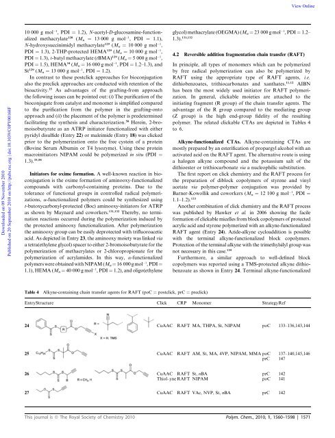 Clickable initiators, monomers and polymers in controlled radical ...