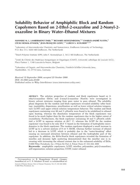 Solubility behavior of amphiphilic block and random copolymers ...