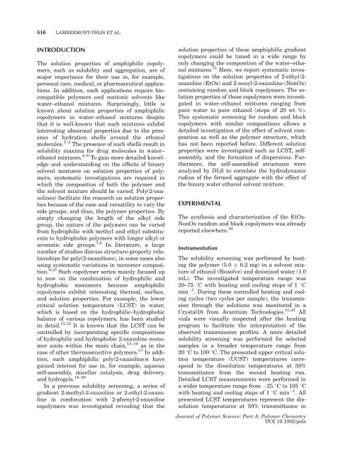 Solubility behavior of amphiphilic block and random copolymers ...