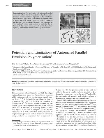 Potentials and Limitations of Automated Parallel Emulsion ...