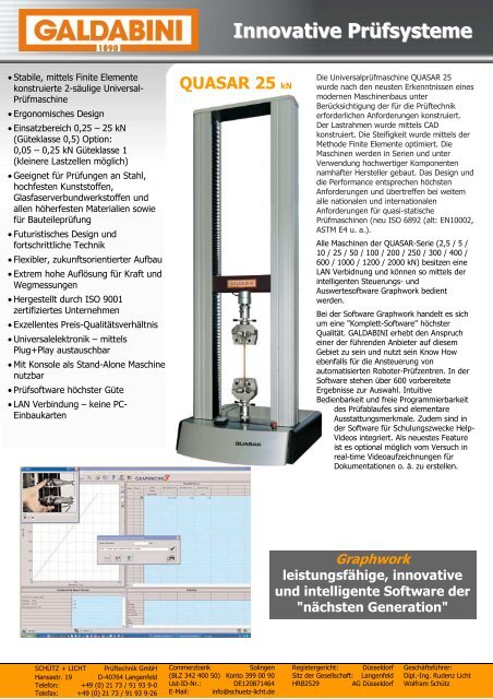 Quasar 25 kN - SchÃƒÂ¼tz + Licht PrÃƒÂ¼ftechnik GmbH