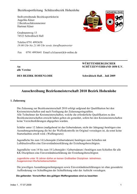 Ausschreibung Allgemein.pdf - SchÃƒÂ¼tzenbezirk Hohenlohe