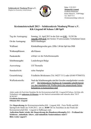 SchÃƒÂ¼tzenkreis Nienburg/Weser eV KK-Liegend 60 Schuss 1.80 SpO