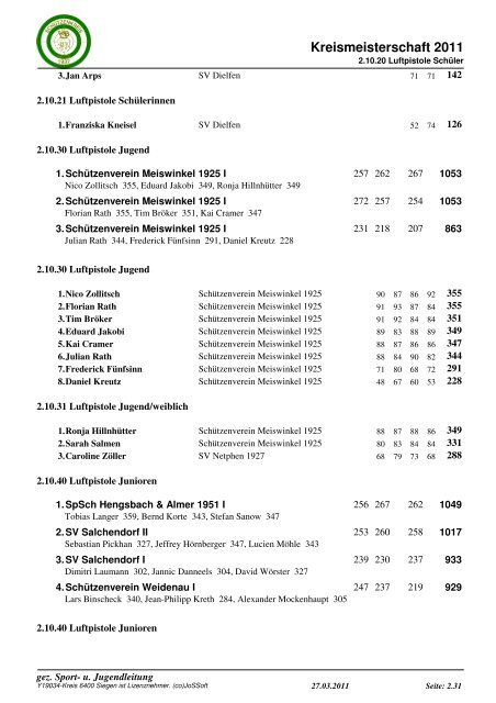 Kreismeisterschaft 2011 - SchÃƒÂ¼tzenkreis Siegen-Olpe