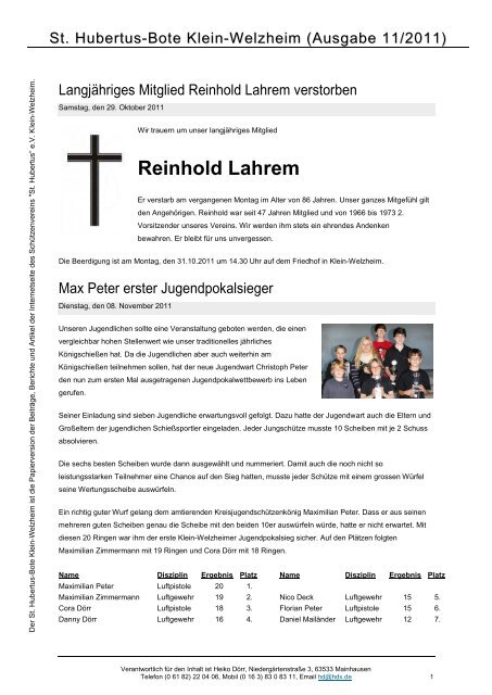 Ausgabe 11/2011 - SchÃƒÂ¼tzenverein St. Hubertus eV Klein-Welzheim