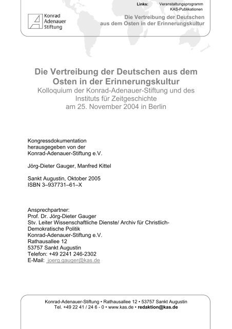 Die Vertreibung der Deutschen aus dem Osten - Konrad-Adenauer ...