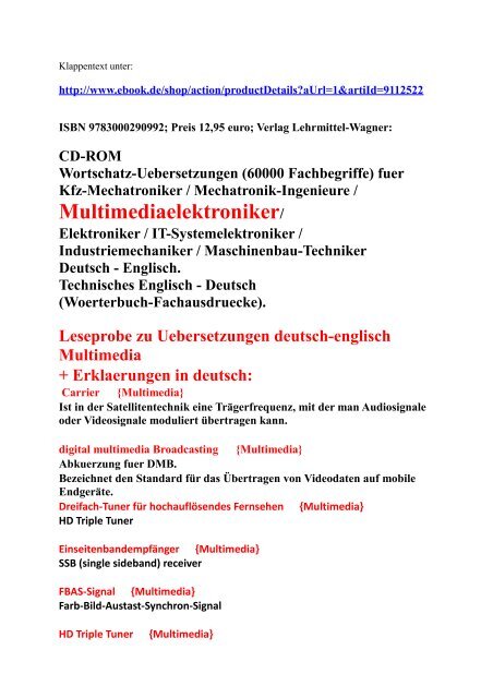 Multimedia- Begriffe: deutsch-englisch Uebersetzungen (aus Woerterbuch Mechatronik: Leseprobe)