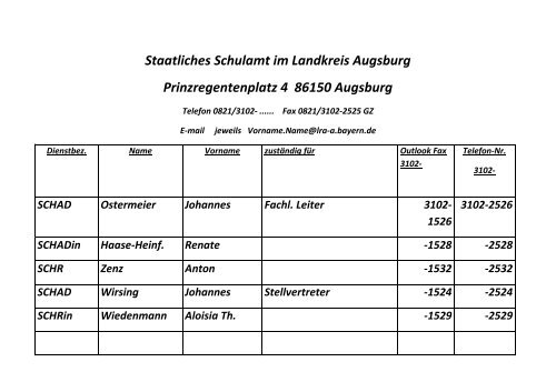Aktuelles Telefonverzeichnis - Staatliches Schulamt im Landkreis ...