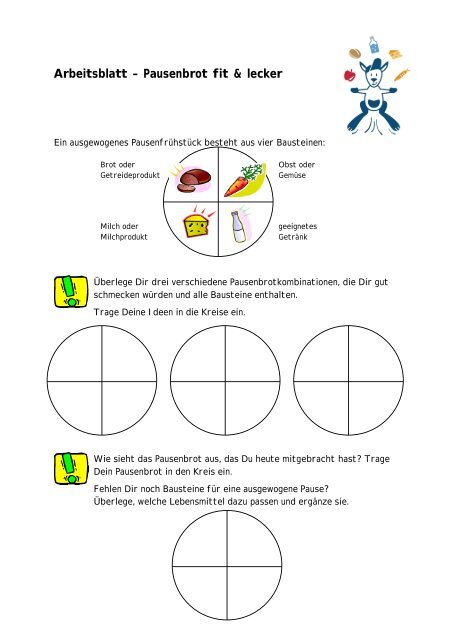 Arbeitsblatt Ã¢Â€Â“ Pausenbrot fit & lecker - Staatliches Schulamt ...