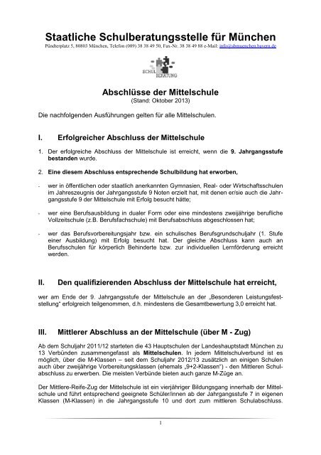 Abschlüsse der Mittelschule - Staatliche Schulberatung in Bayern