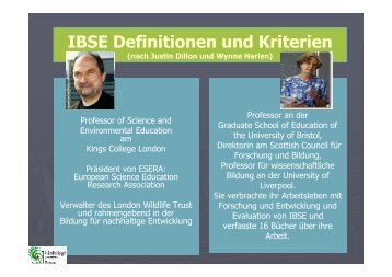 IBSE Definitionen und Kriterien nach Justin Dillon und Wynne Harlen