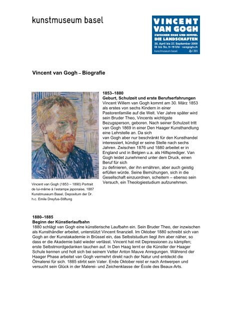 Vincent van Gogh Ã¢Â€Â“ Biografie