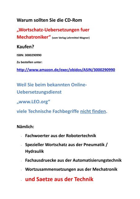 online woerterbuch LEO Vergleich Wortschatz Mechatronik deutsch englisch  von Lehrmittel-Wagner