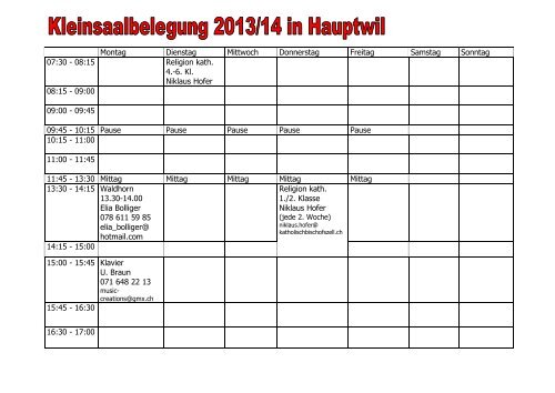 Belegungsplan Kleinsaal Hauptwil (PDF) - Schule Bischofszell