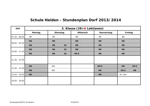 Schule Heiden - Stundenplan Dorf 2013/2014