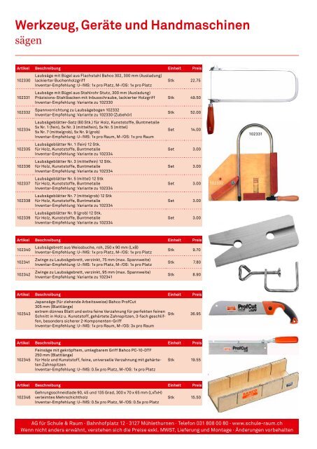 Teilkatalog Werkzeug, Geräte und Handmaschinen - AG für Schule ...