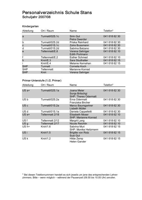 Personalverzeichnis Schule Stans - schule online - stans!