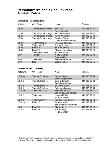 Personalverzeichnis Schule Stans - schule online - stans!