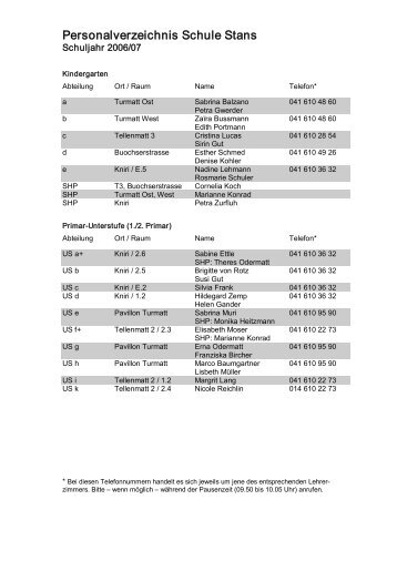 Personalverzeichnis Schule Stans - schule online - stans!