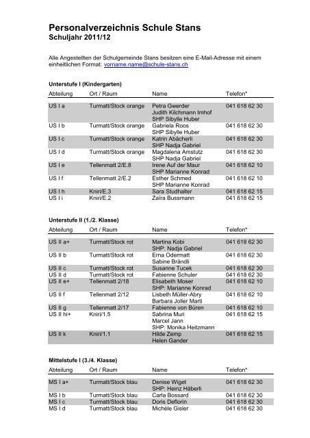 Personalverzeichnis Schule Stans - schule online - stans!